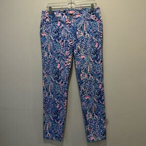 🍁 Lilly Pulitzer Kelly Skinny Ankle Pull On Skinny Pants Sz 8 Blue Pink